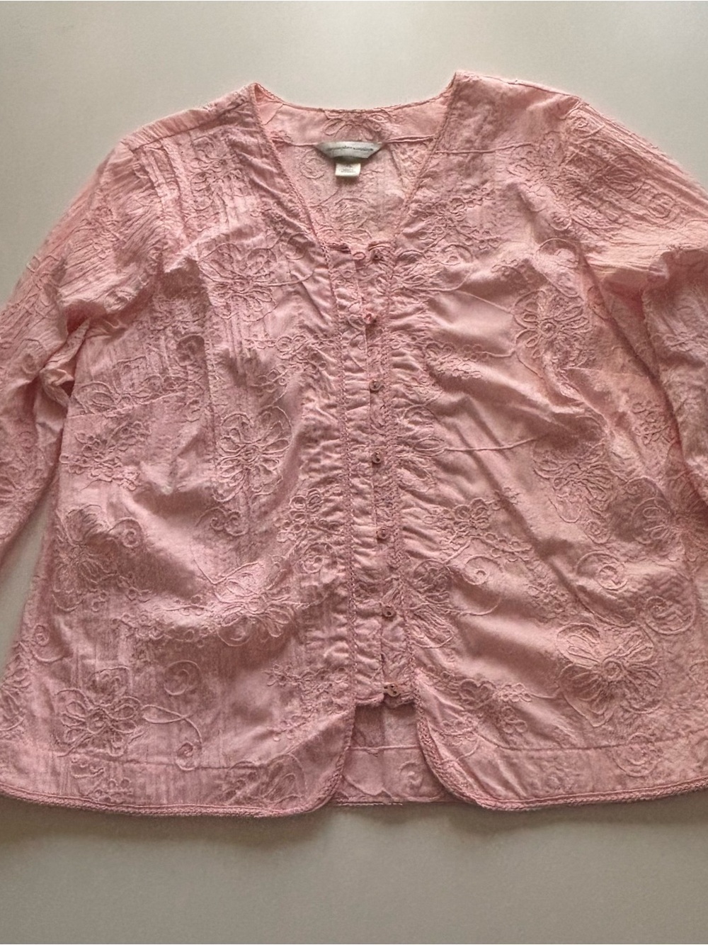 Christopher & Banks button front top  intricate floral embroidery XL pink - Picture 8 of 14